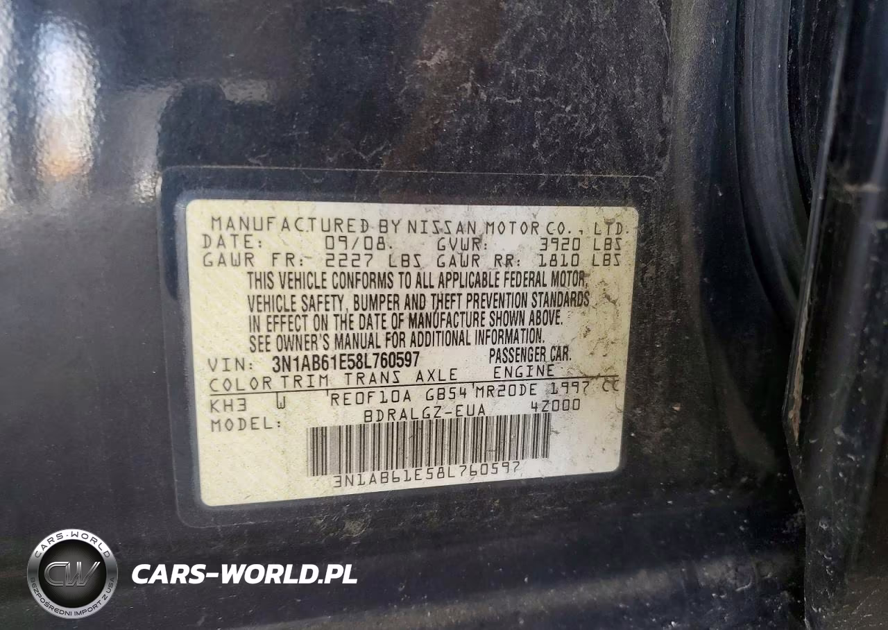 2008 Nissan Sentra 2.0 VIN:3N1AB61E58L760597 - 12