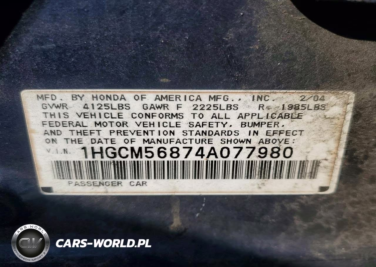 2004 Honda Accord Ex VIN:1HGCM56874A077980 - 12