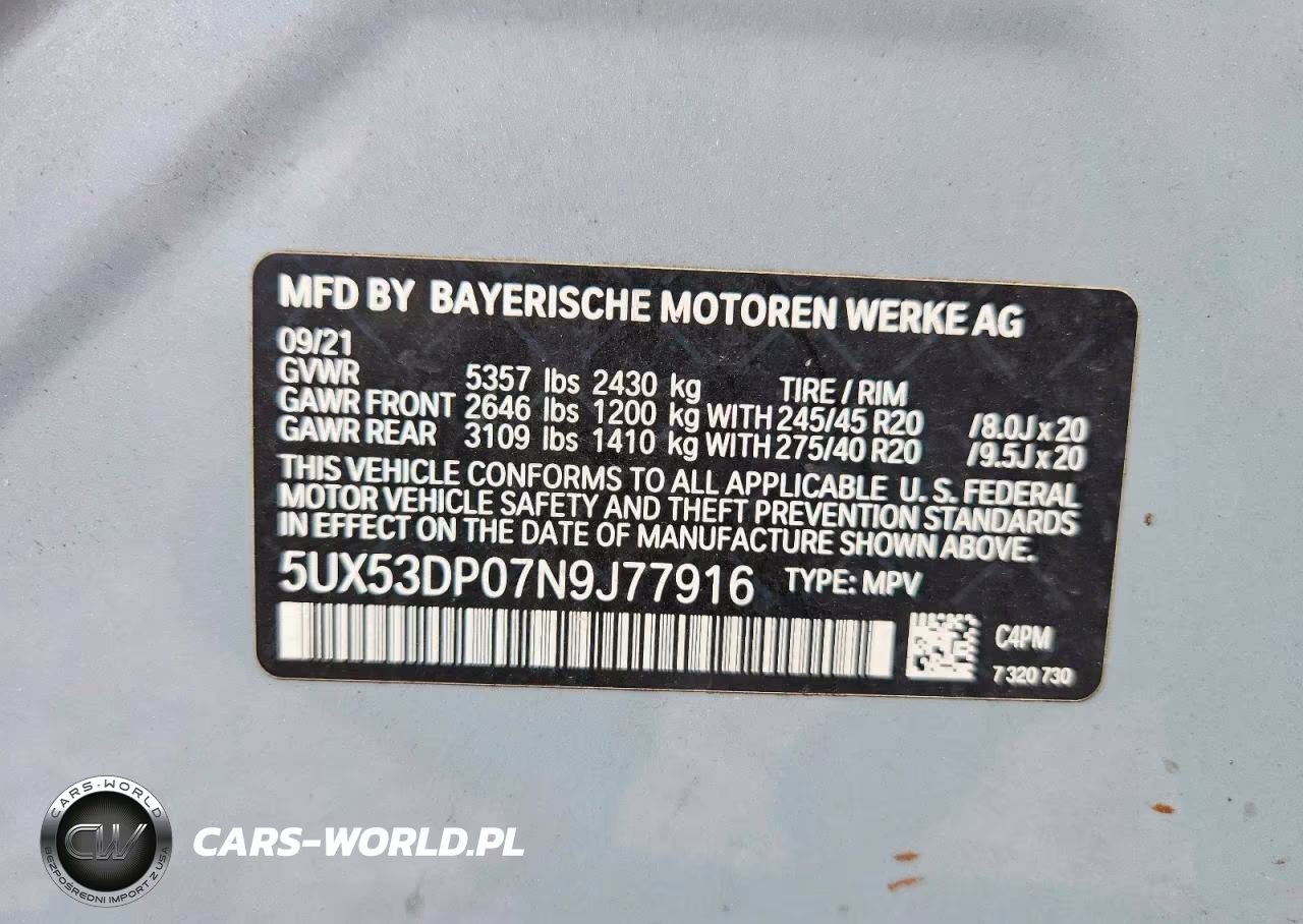 2022 BMW X3 xDrive30I VIN:5UX53DP07N9J77916 - 14