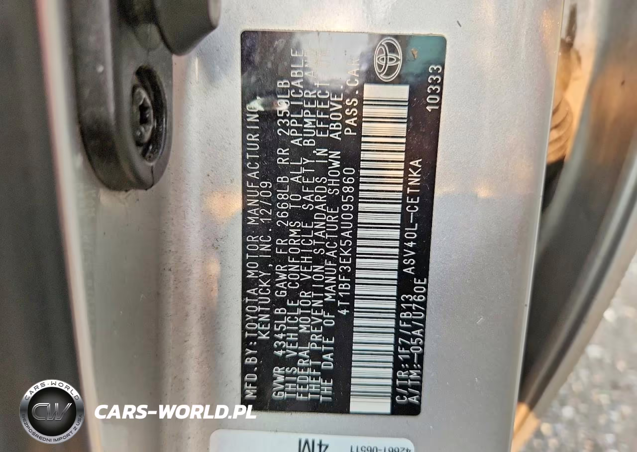 2010 Toyota Camry Base VIN:4T1BF3EK5AU095860 - 12