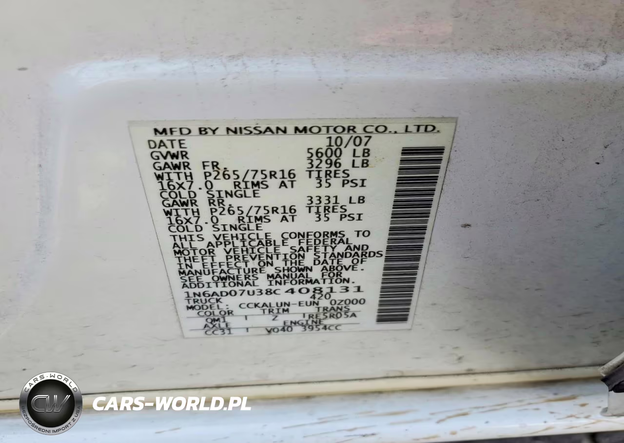 2008 Nissan Frontier Se V6 VIN:1N6AD07U38C408131 - 12