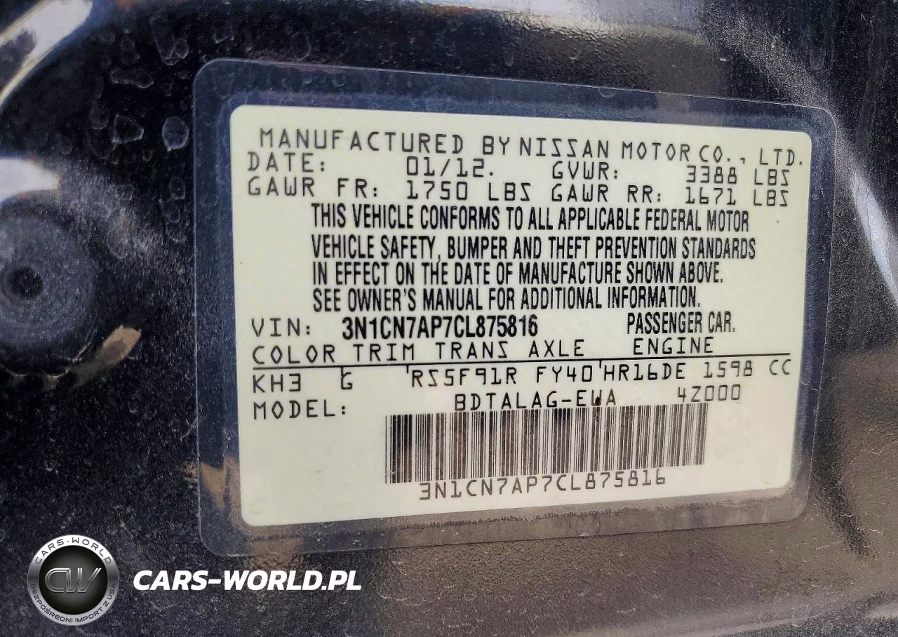 2012 Nissan Versa 1.6 S VIN:3N1CN7AP7CL875816 - 14
