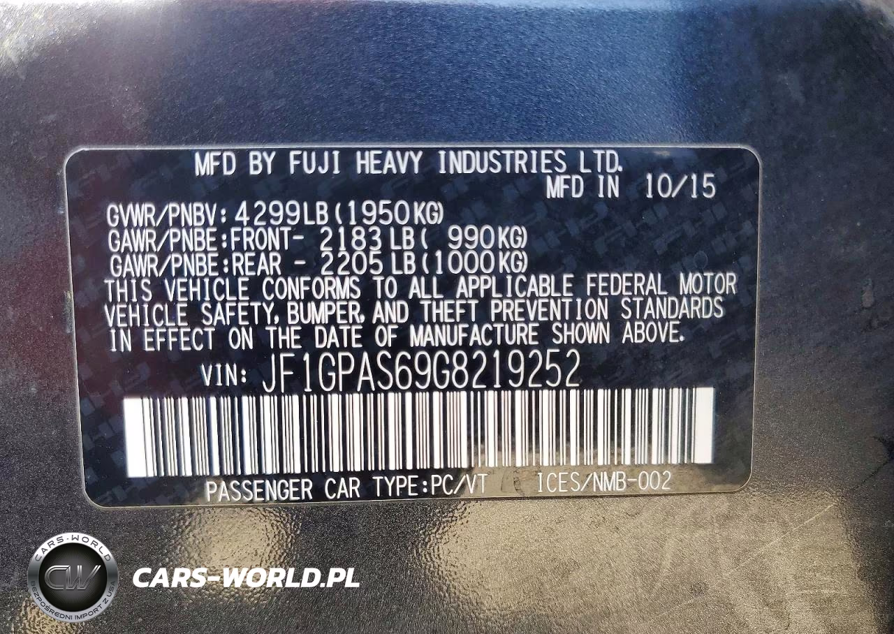 2016 Subaru Impreza Sport VIN:JF1GPAS69G8219252 - 12