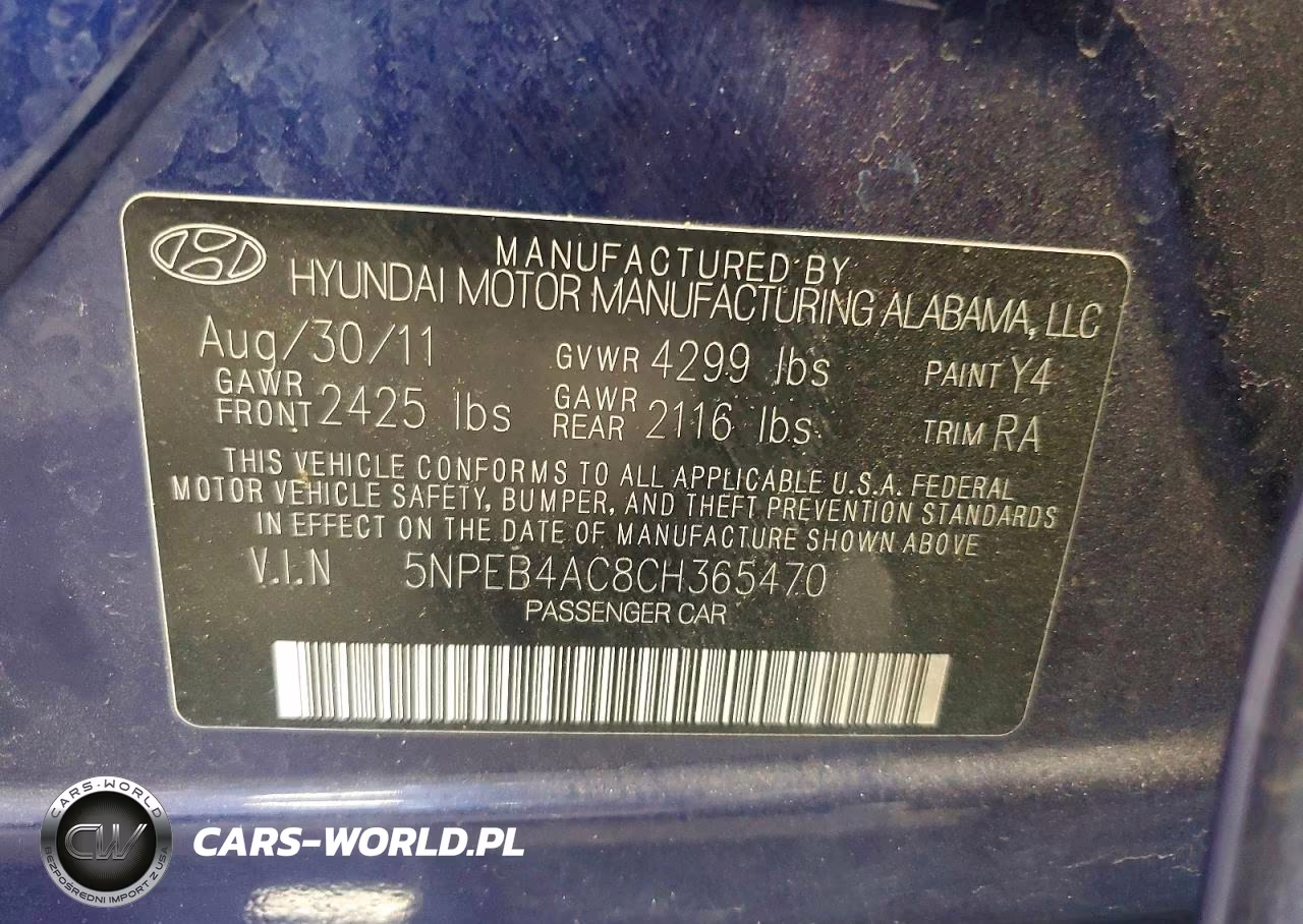 2012 Hyundai Sonata Gls VIN:5NPEB4AC8CH365470 - 12