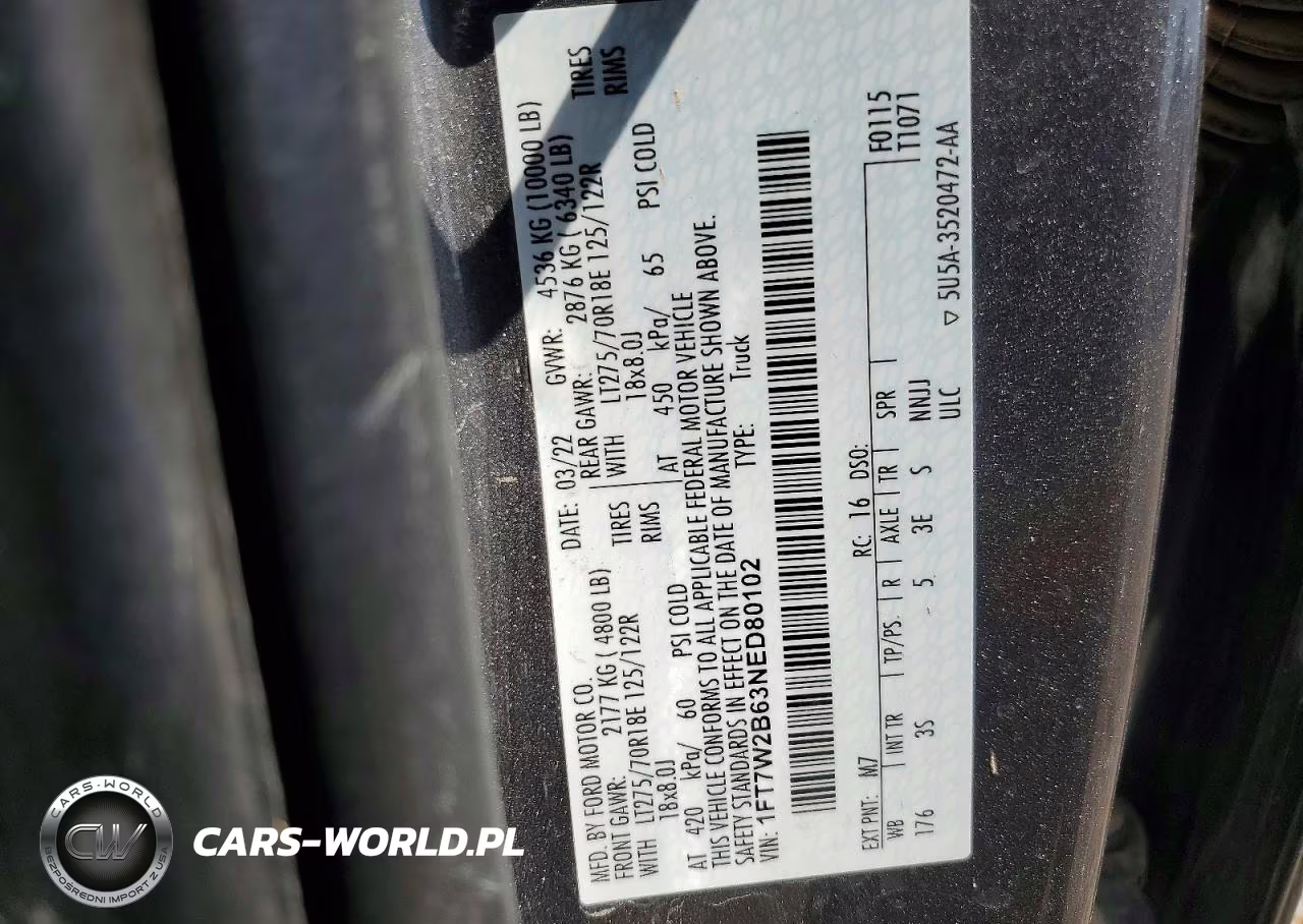2022 Ford F250 Super Duty VIN:1FT7W2B63NED80102 - 12