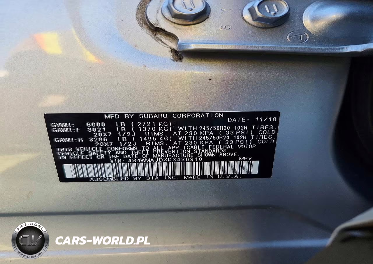 2019 Subaru Ascent Limited VIN:4S4WMAJDXK3436910 - 13