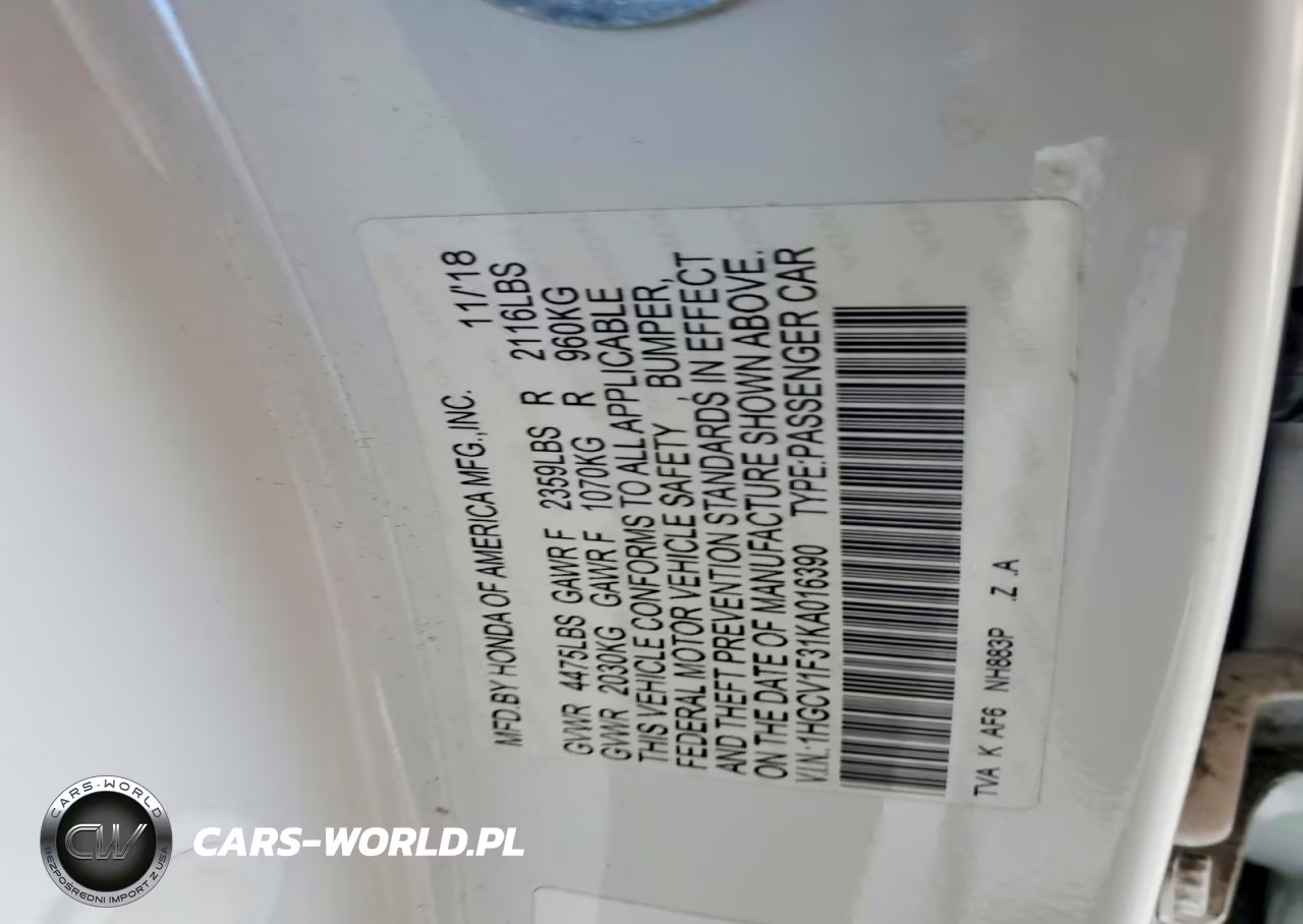 2019 Honda Accord Sport VIN:1HGCV1F31KA016390 - 12