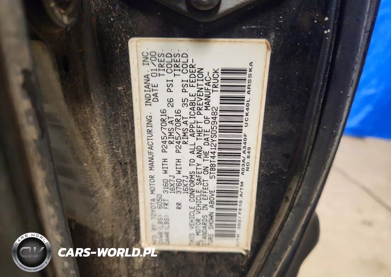 2000 Toyota Tundra Sr5 VIN:5TBBT4412YS059482 - 12