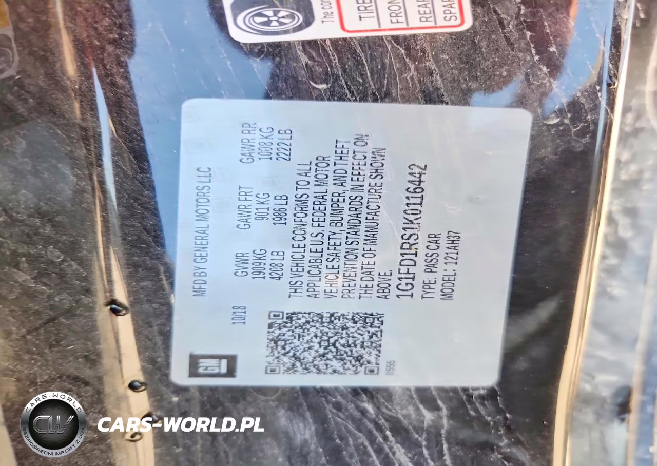 2019 Chevrolet Camaro Lt VIN:1G1FD1RS1K0116442 - 12