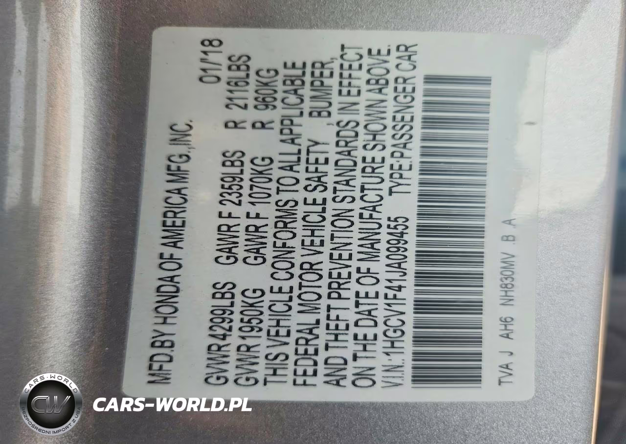 2018 Honda Accord Ex VIN:1HGCV1F41JA099455 - 13