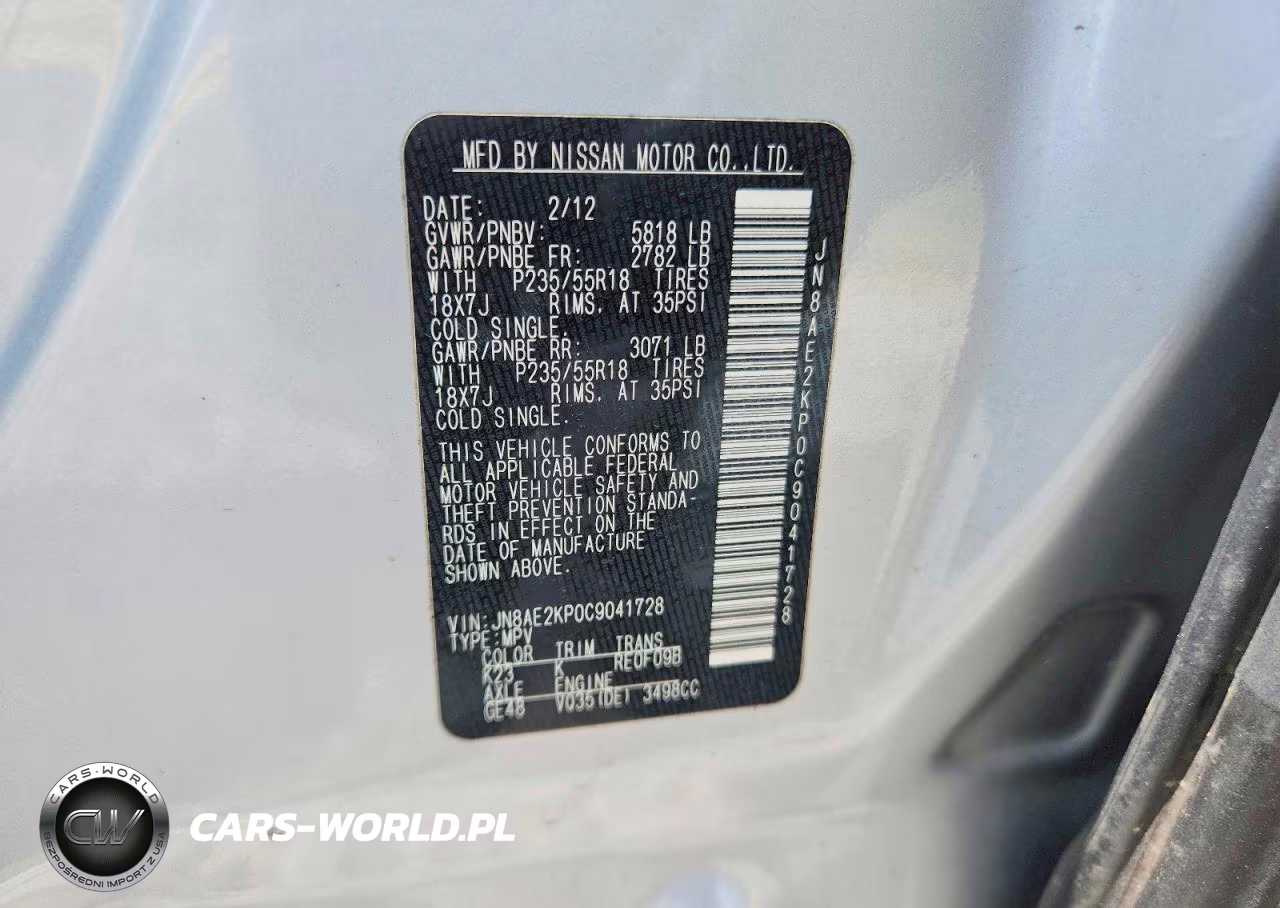2012 Nissan Quest 3.5 S VIN:JN8AE2KP0C9041728 - 13