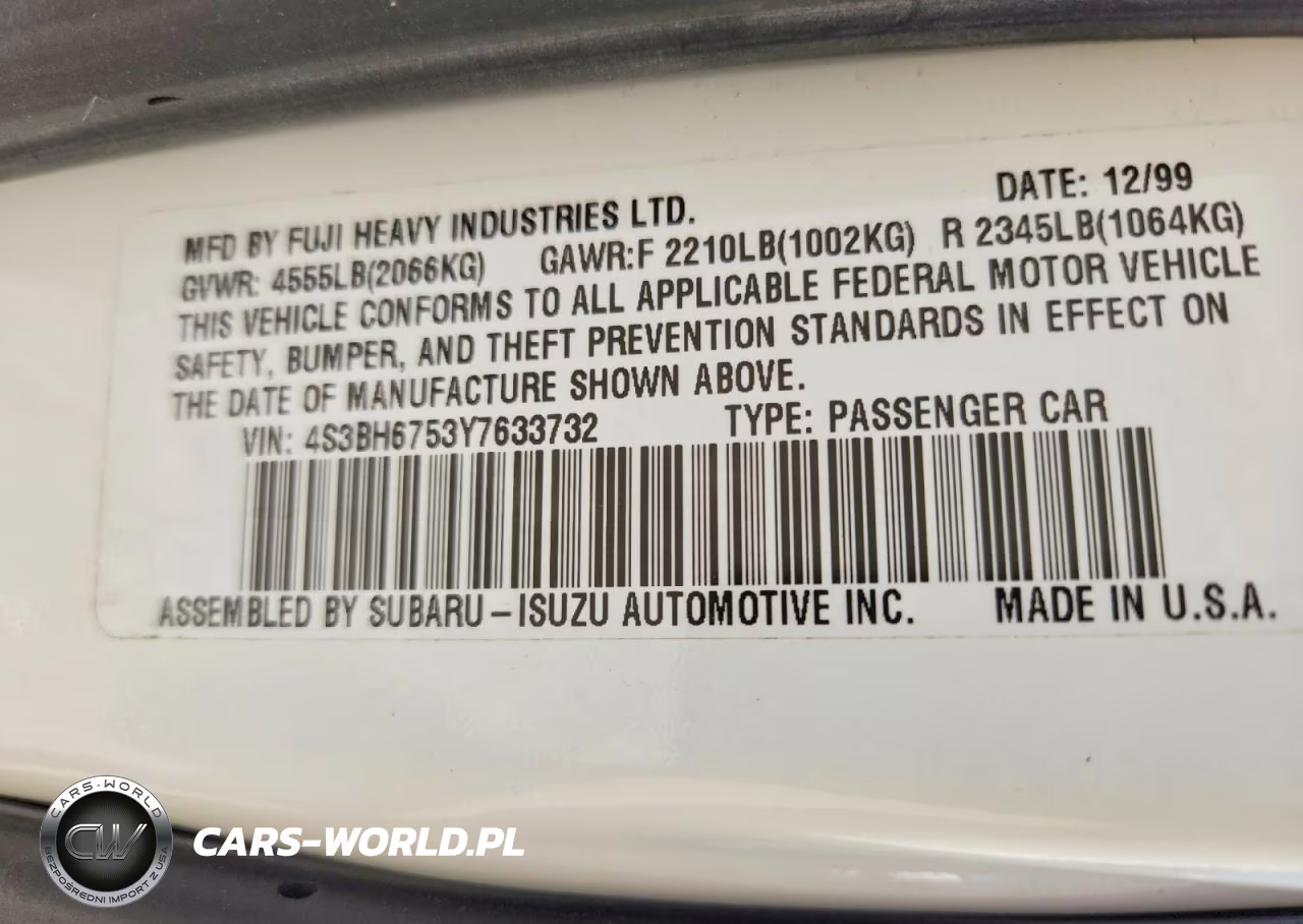 2000 Subaru Legacy Outback Awp VIN:4S3BH6753Y7633732 - 12