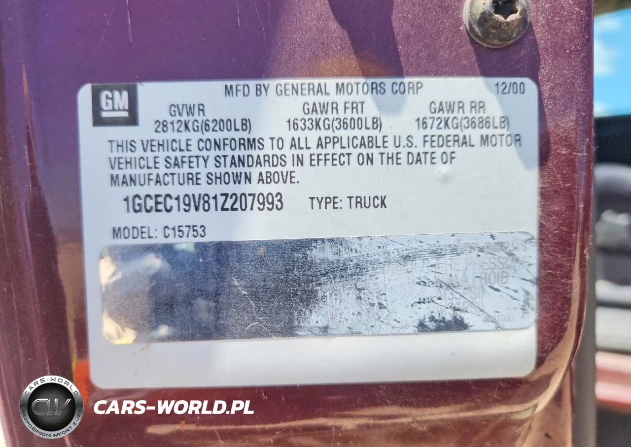 2001 Chevrolet Silver1500 VIN:1GCEC19V81Z207993 - 12