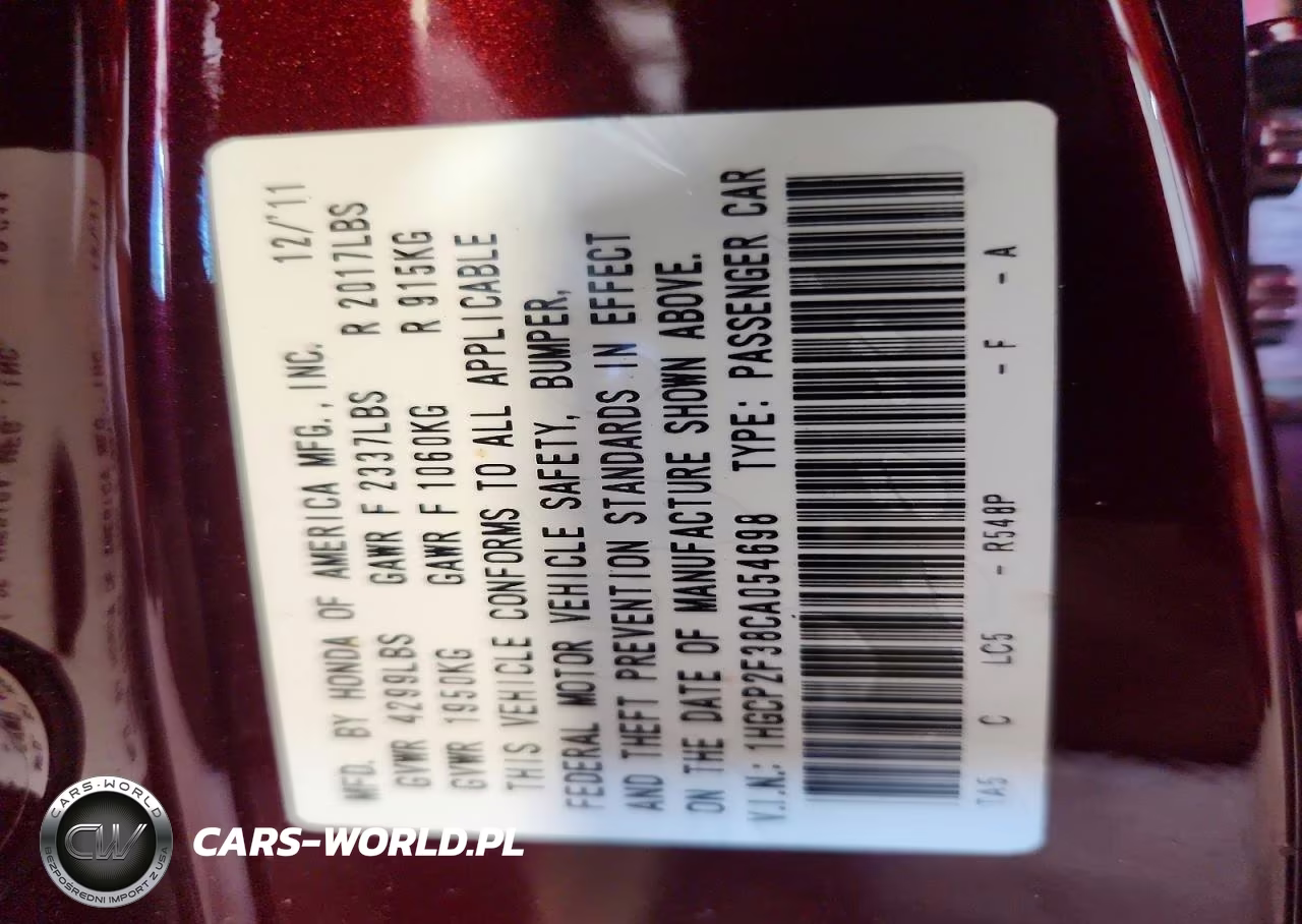 2012 Honda Accord Lx VIN:1HGCP2F38CA054698 - 13