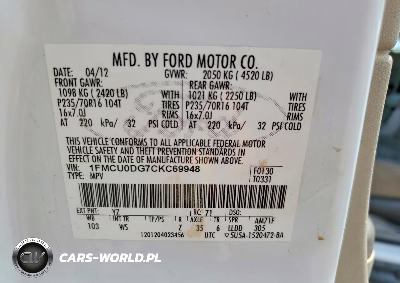 2012 Ford Escape VIN:1FMCU0DG7CKC69948 - 12