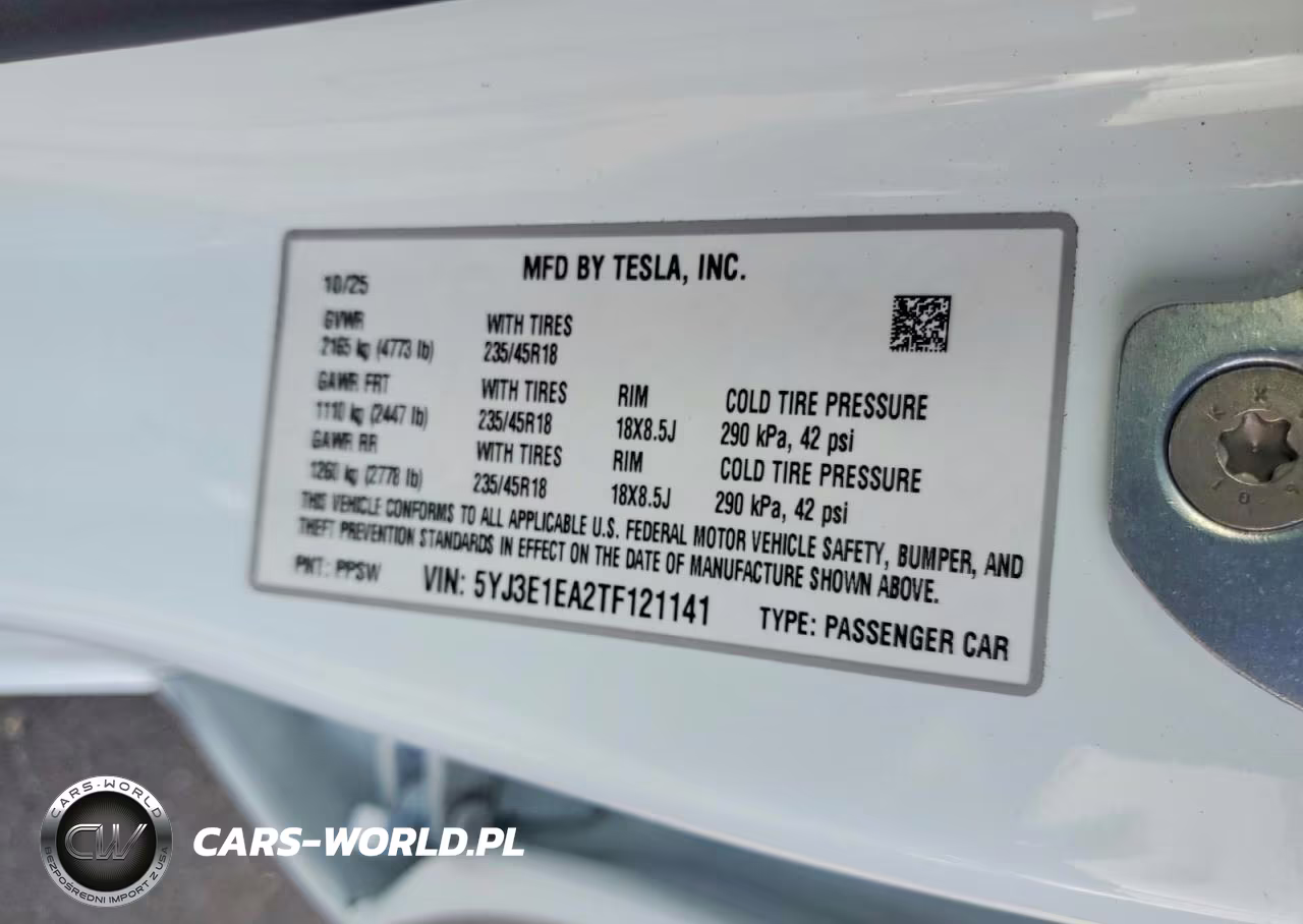 2026 Tesla Model 3 VIN:5YJ3E1EA2TF121141 - 12