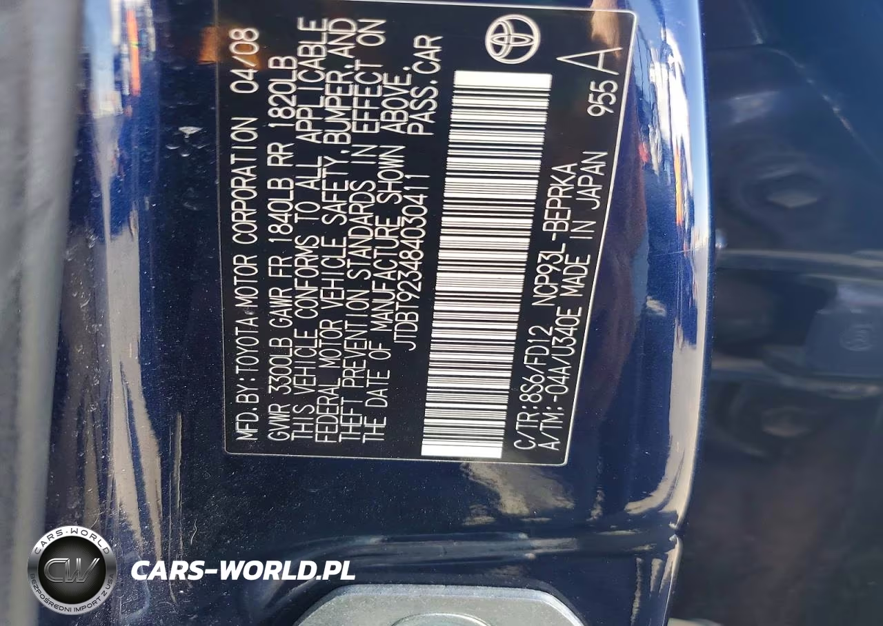 2008 Toyota Yaris Base VIN:JTDBT923484030411 - 12