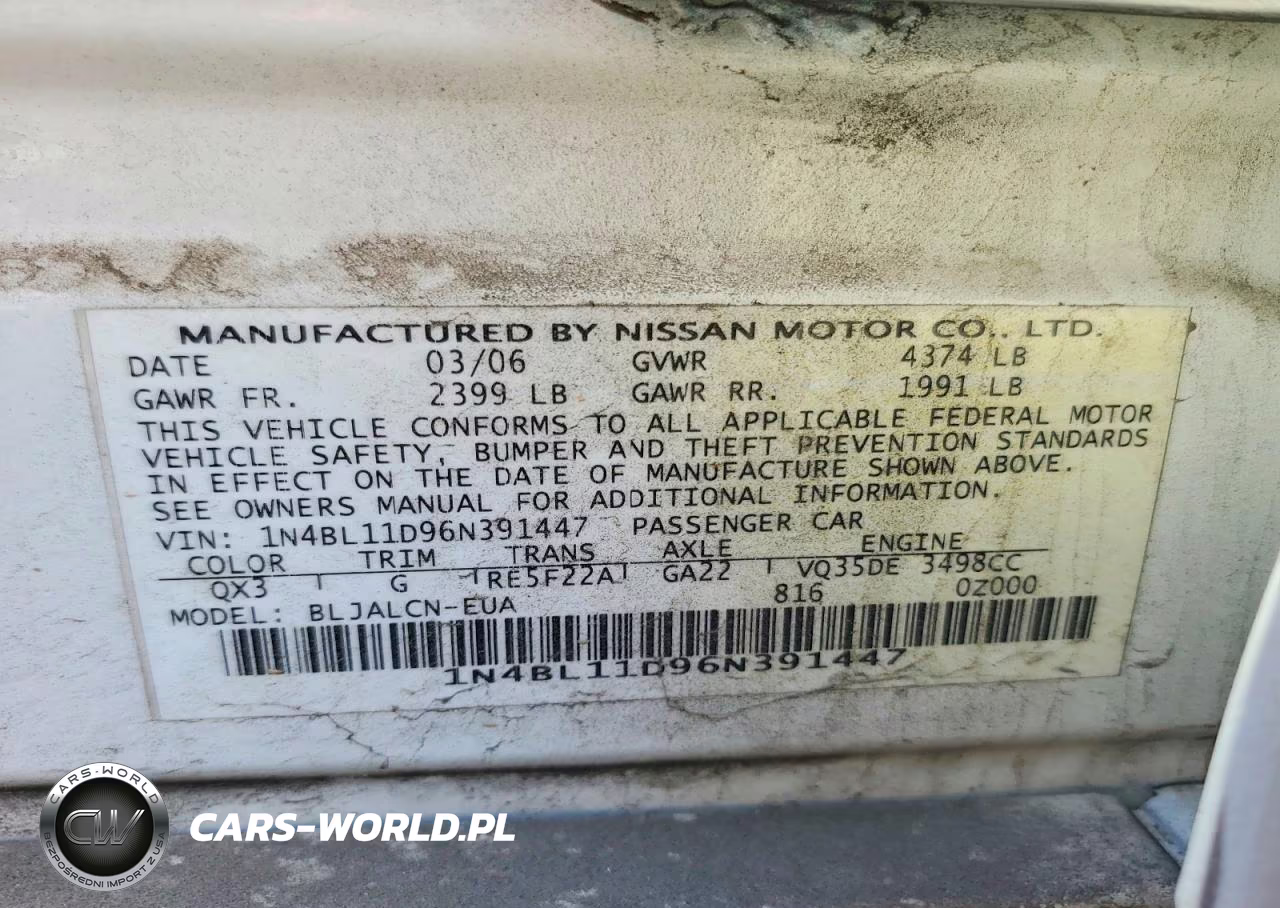 2006 Nissan Altima 3.5 Se VIN:1N4BL11D96N391447 - 12