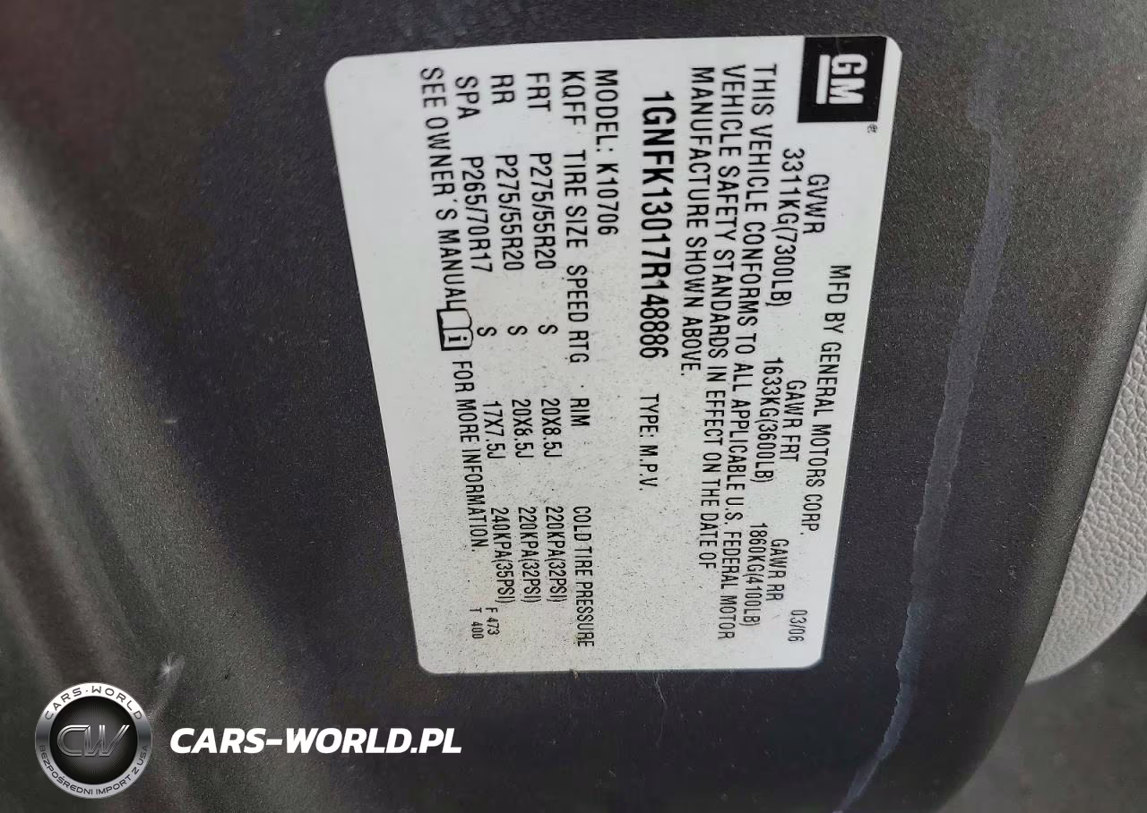 2007 Chevrolet Tahoe K1500 VIN:1GNFK13017R148886 - 13