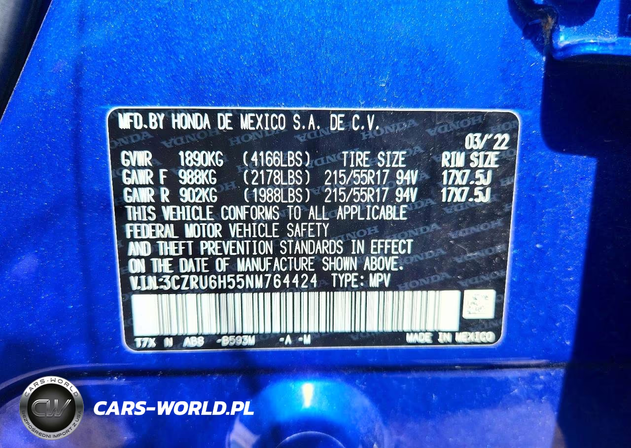 2022 Honda Hr-V Ex VIN:3CZRU6H55NM764424 - 12
