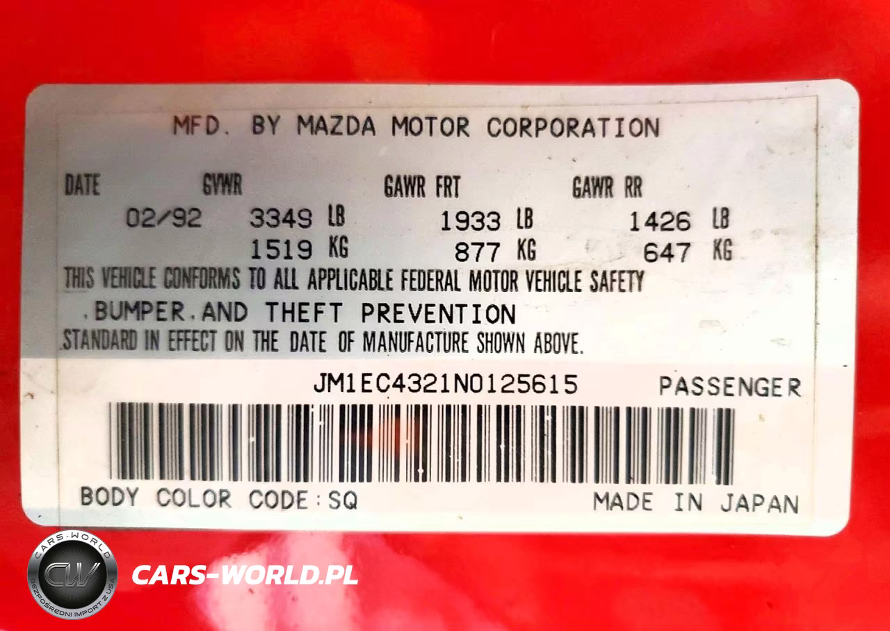 1992 Mazda Mx-3 Gs VIN:JM1EC4321N0125615 - 12
