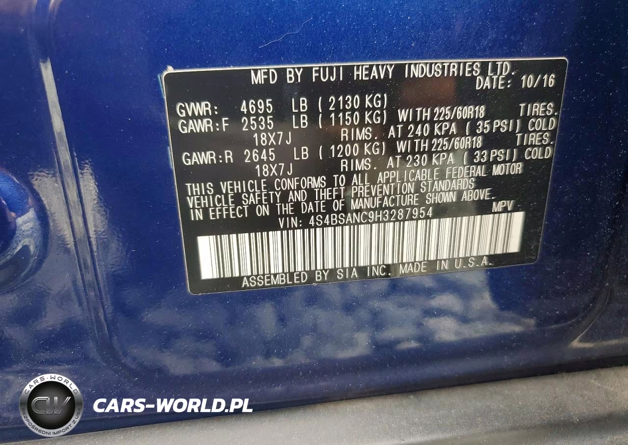 2017 Subaru Outback 2.5I Limited VIN:4S4BSANC9H3287954 - 12