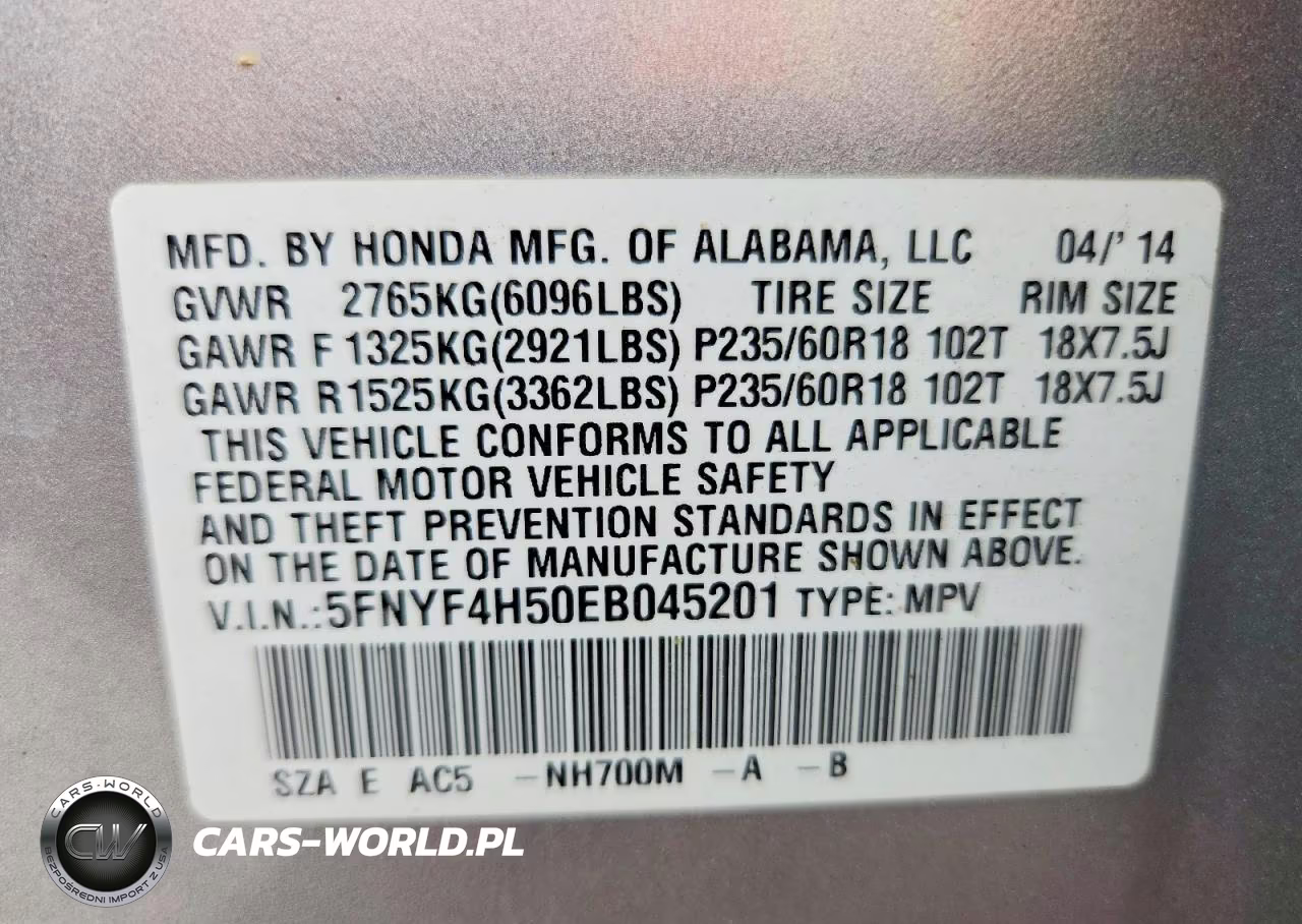 2014 Honda Pilot Exl VIN:5FNYF4H50EB045201 - 13