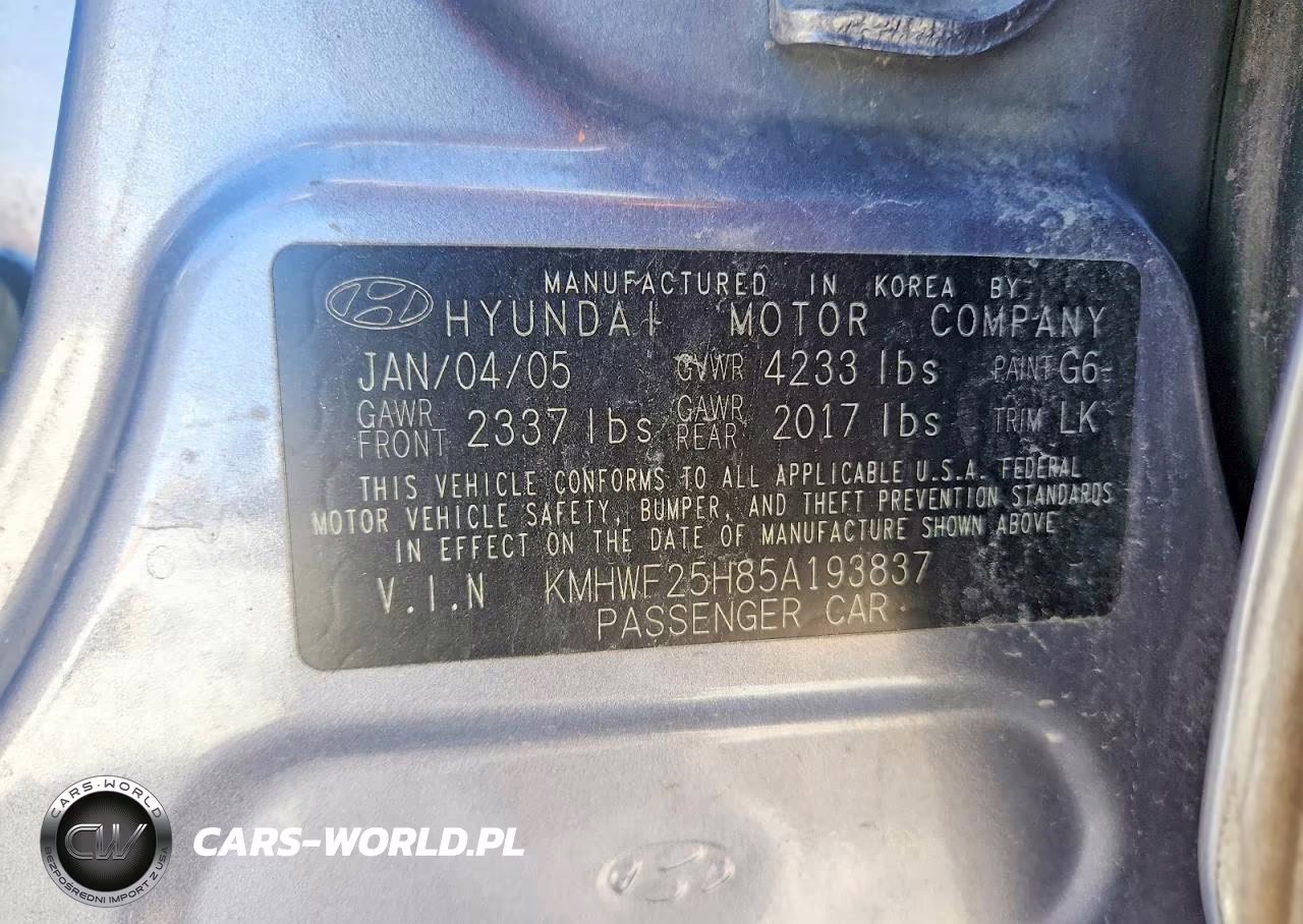 2005 Hyundai Sonata Gl VIN:KMHWF25H85A193837 - 12