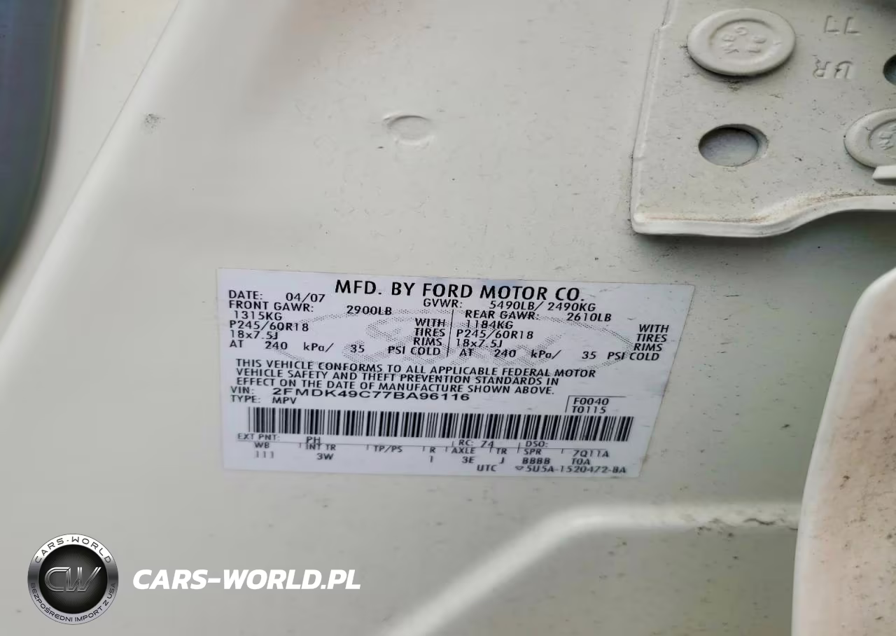 2007 Ford Edge Sel Plus VIN:2FMDK49C77BA96116 - 12