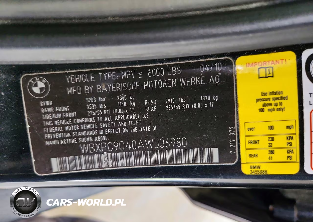 2010 BMW X3 xDrive30I VIN:WBXPC9C40AWJ36980 - 13