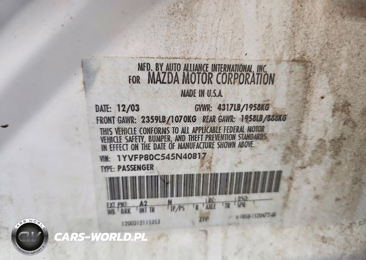 2004 Mazda 6 VIN:1YVFP80C545N40817 - 12
