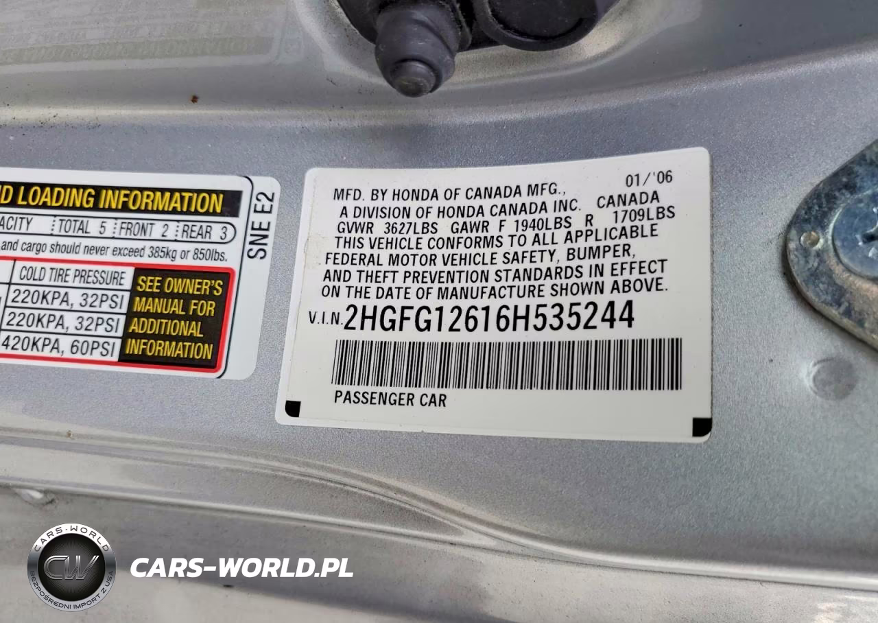 2006 Honda Civic Lx VIN:2HGFG12616H535244 - 12