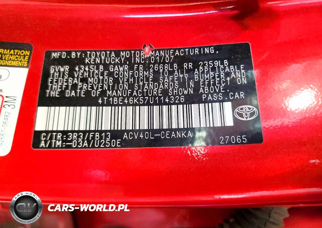2007 Toyota Camry Le VIN:4T1BE46K57U114326 - 12