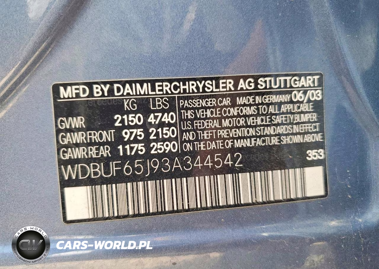 2003 Mercedes-Benz E 320 VIN:WDBUF65J93A344542 - 12