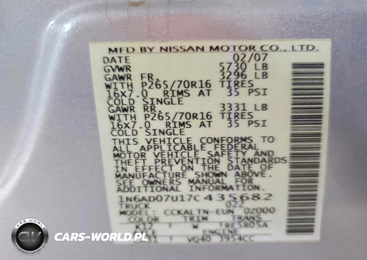 2007 Nissan Frontier Se VIN:1N6AD07U17C435682 - 12