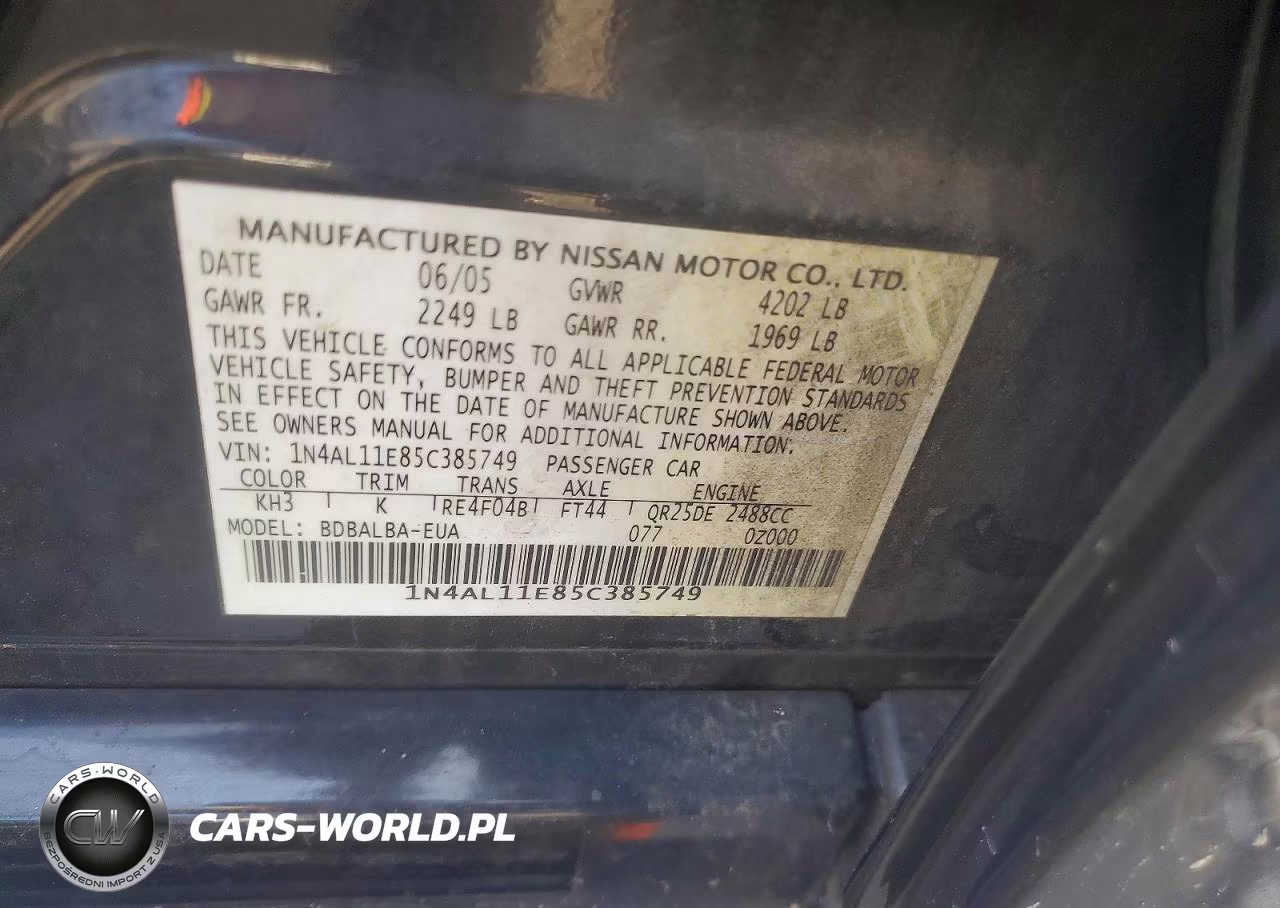 2005 Nissan Altima 2.5 VIN:1N4AL11E85C385749 - 12