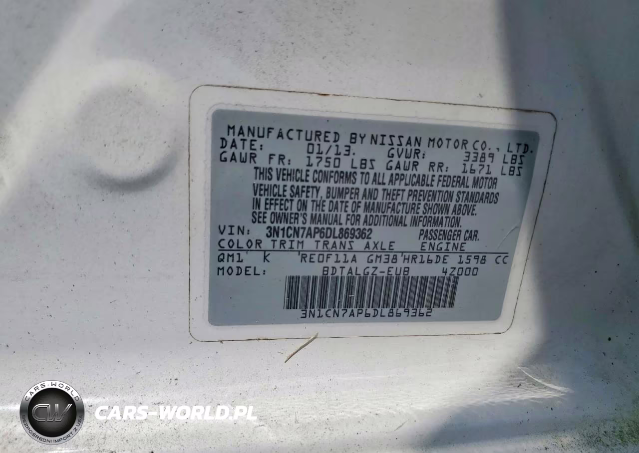 2013 Nissan Versa 1.6 S VIN:3N1CN7AP6DL869362 - 12