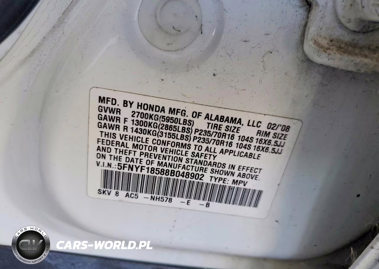2008 Honda Pilot Exl VIN:5FNYF18588B048902 - 13