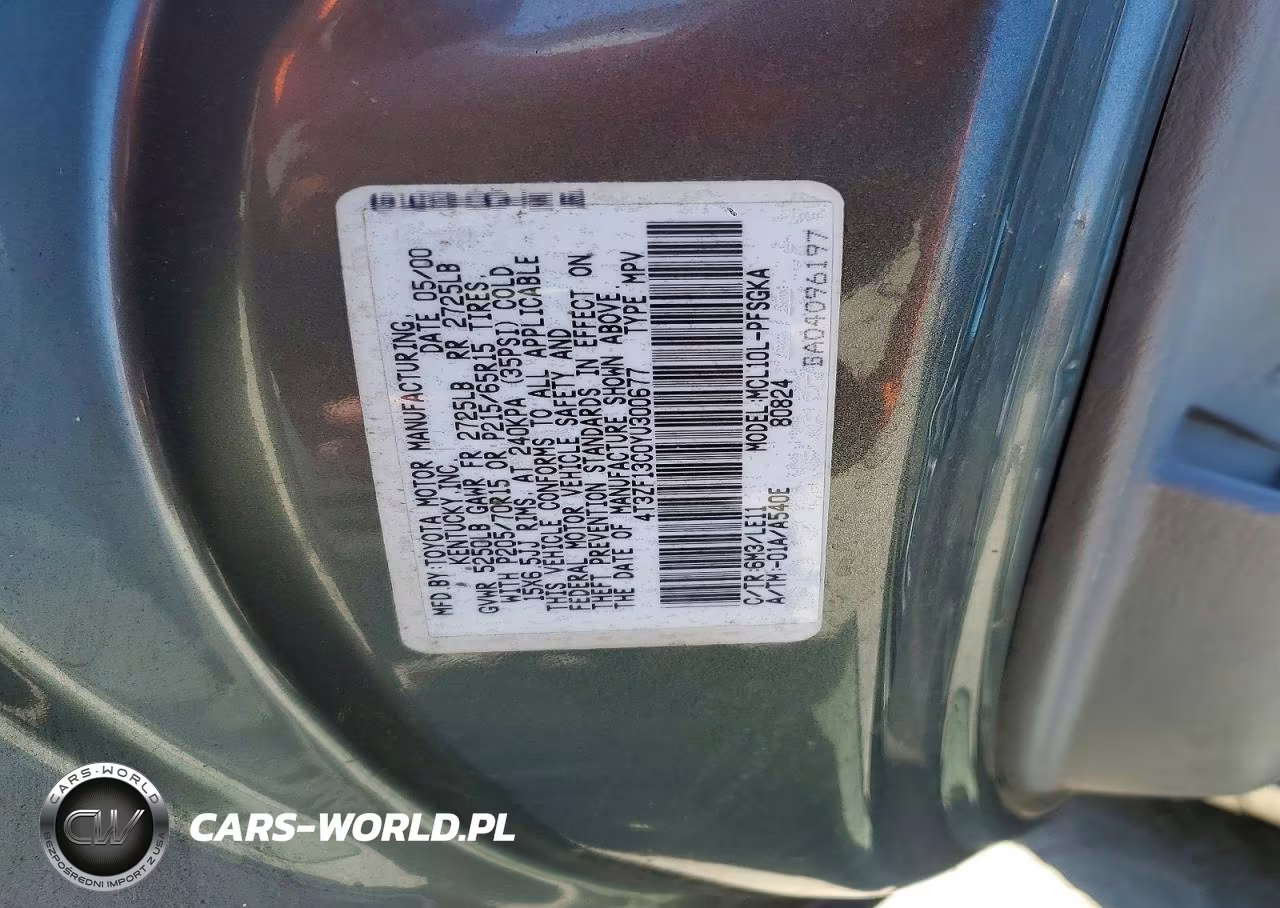 2000 Toyota Sienna Xle VIN:4T3ZF13C0YU300677 - 13