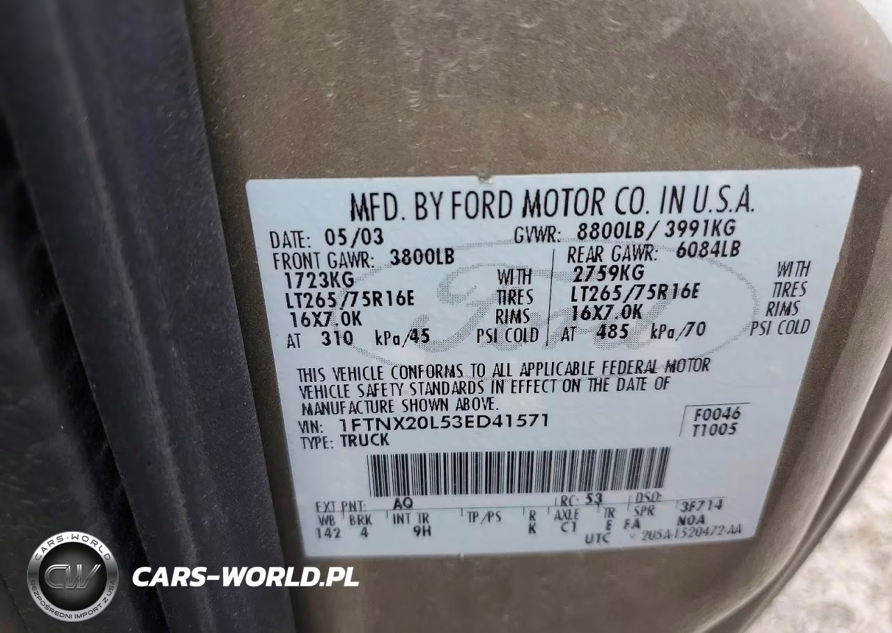 2003 Ford F250 Super Duty VIN:1FTNX20L53ED41571 - 12