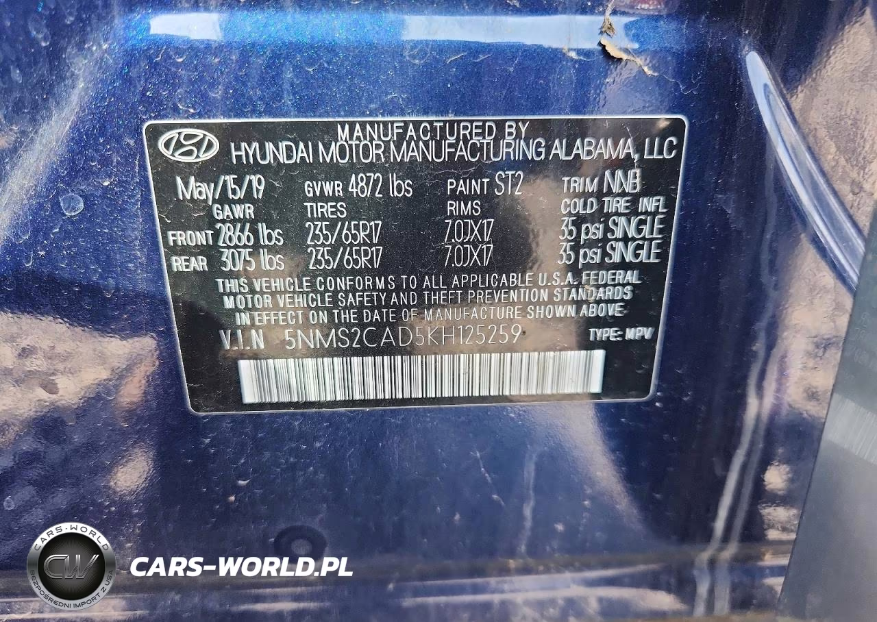 2019 Hyundai Santa Fe Se VIN:5NMS2CAD5KH125259 - 12