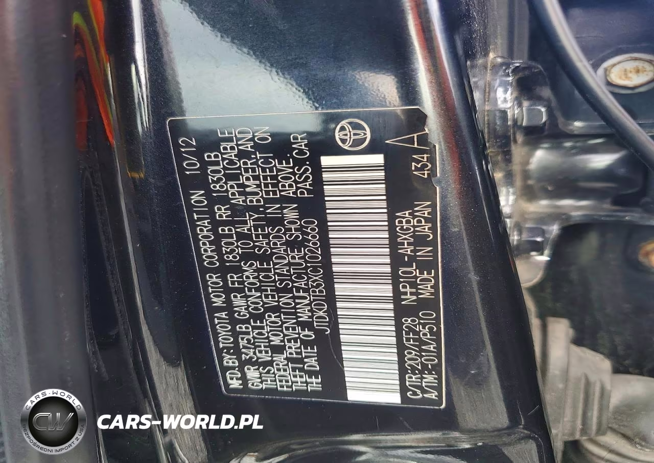 2012 Toyota Prius C Three VIN:JTDKDTB3XC1026660 - 12