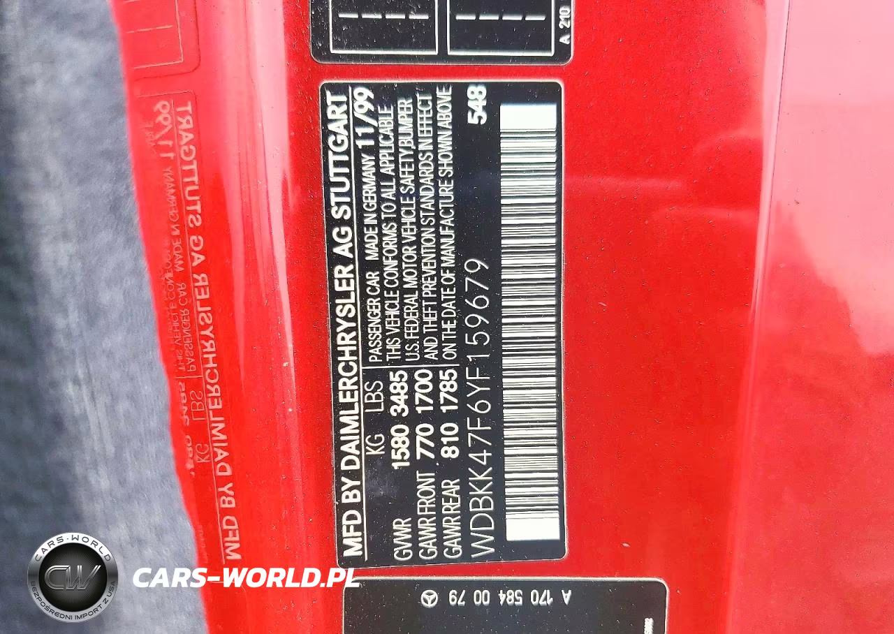 2000 Mercedes-Benz Slk 230 Kompressor VIN:WDBKK47F6YF159679 - 12