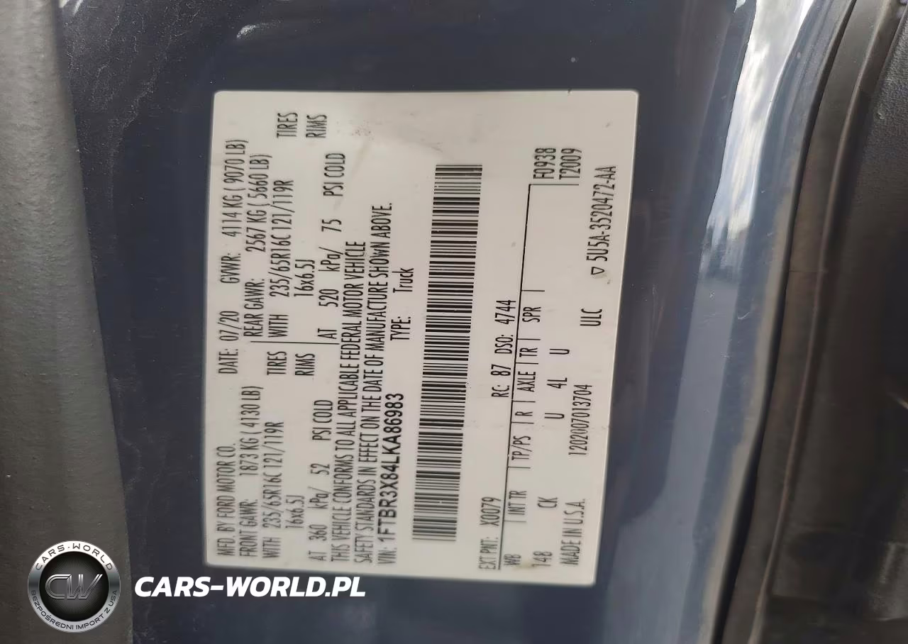 2020 Ford Transit T-250 Delivery Van VIN:1FTBR3X84LKA86983 - 13