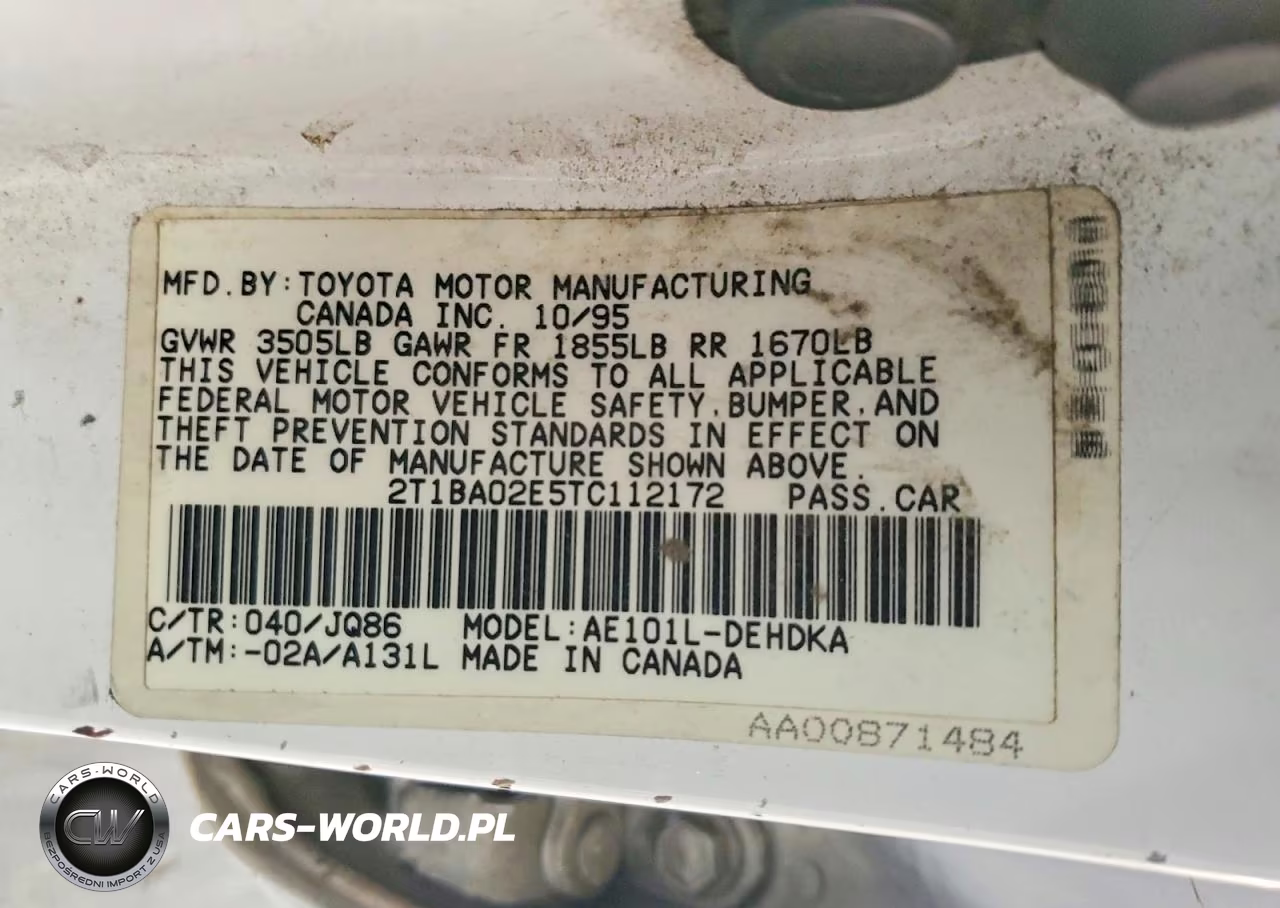 1996 Toyota Corolla Base VIN:2T1BA02E5TC112172 - 12