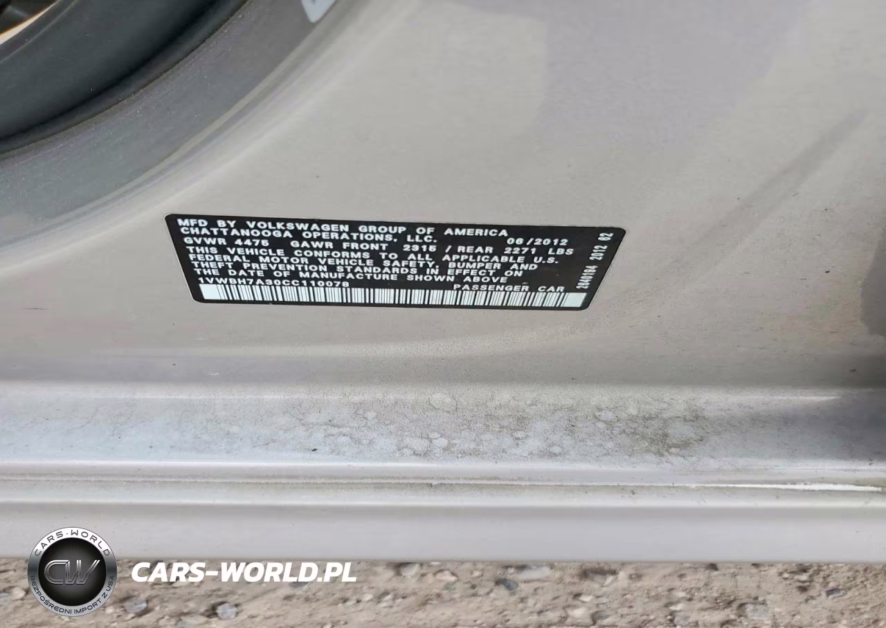 2012 Volkswagen Passat Se VIN:1VWBH7A30CC110078 - 12