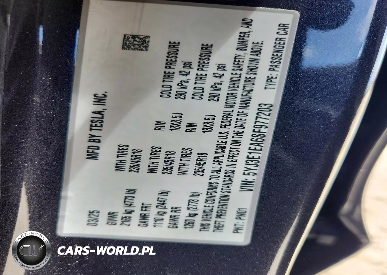 2025 Tesla Model 3 VIN:5YJ3E1EA6SF977203 - 12