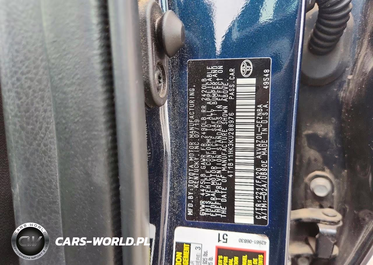 2019 Toyota Camry Le VIN:4T1B11HK3KU288976 - 12