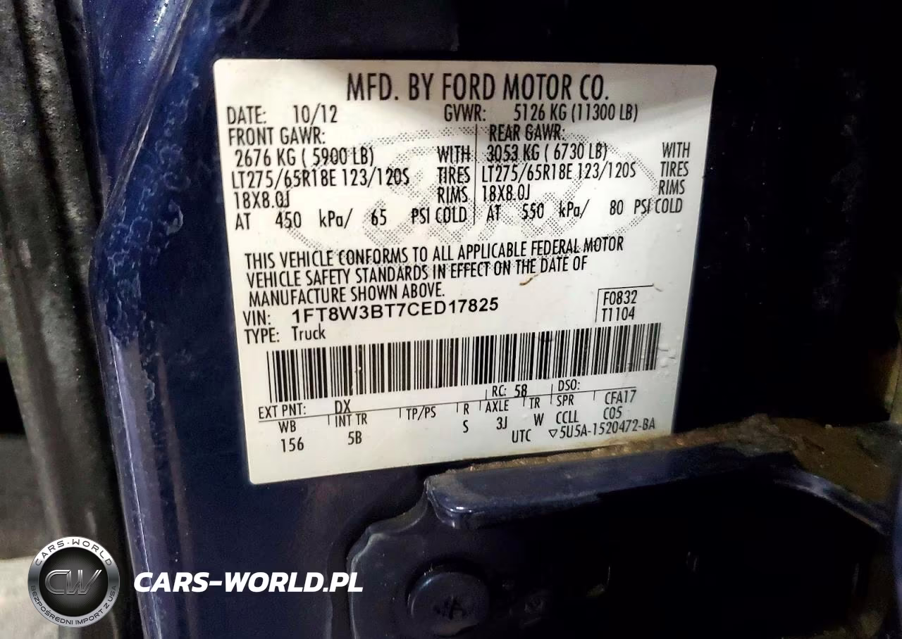 2012 Ford F350 Super Duty VIN:1FT8W3BT7CED17825 - 12