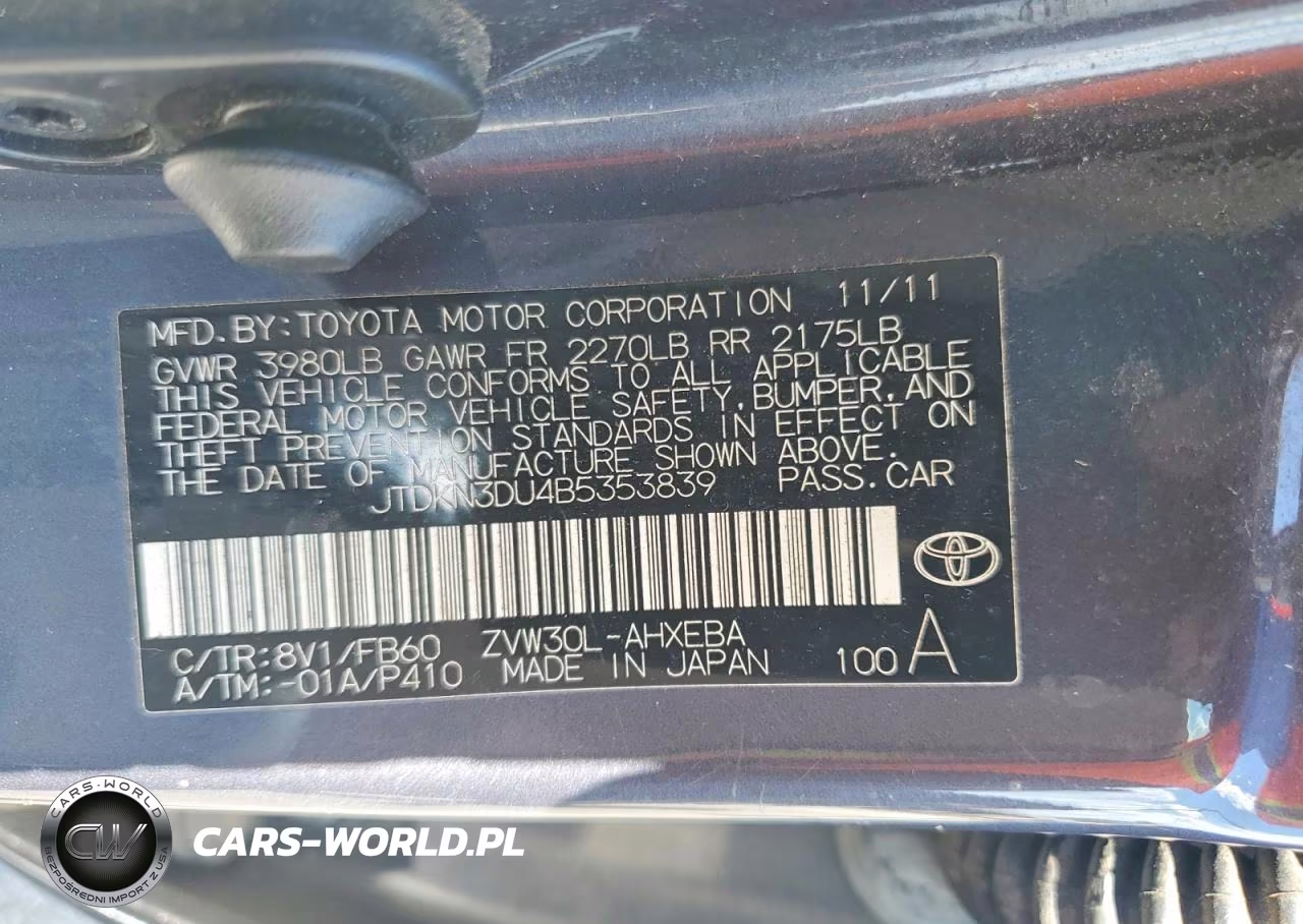 2011 Toyota Prius Two VIN:JTDKN3DU4B5353839 - 12